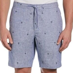 Cubavera Linen Blend Shirt in Blue and White Palms Embroidery XL